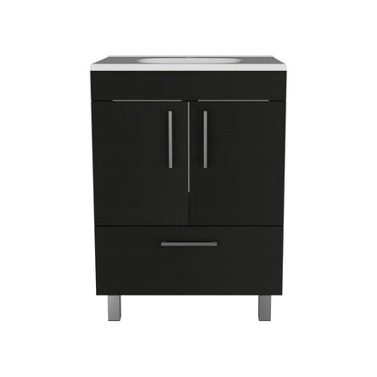 24" Black Wood Freestanding Bathroom Vanity With White Sink HomeRoots