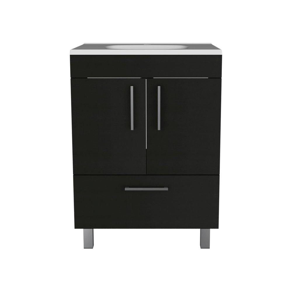 24" Black Wood Freestanding Bathroom Vanity With White Sink HomeRoots