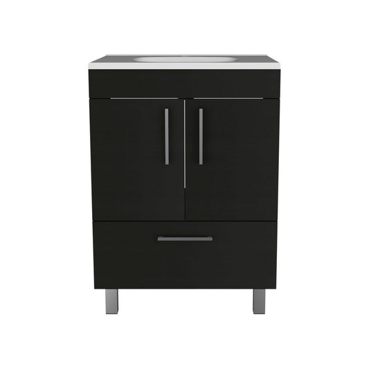 24" Black Wood Freestanding Bathroom Vanity With White Sink HomeRoots