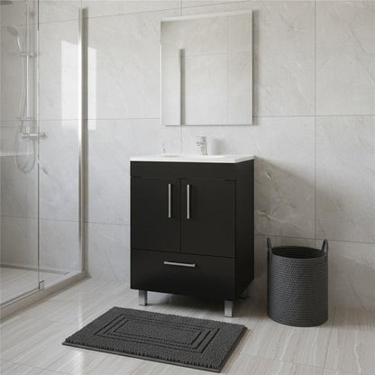 24" Black Wood Freestanding Bathroom Vanity With White Sink HomeRoots