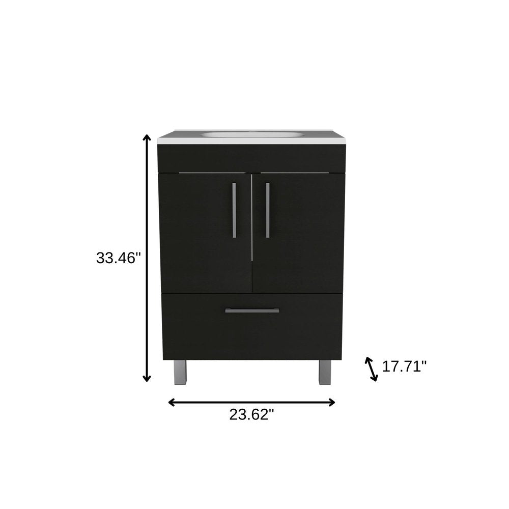 24" Black Wood Freestanding Bathroom Vanity With White Sink HomeRoots