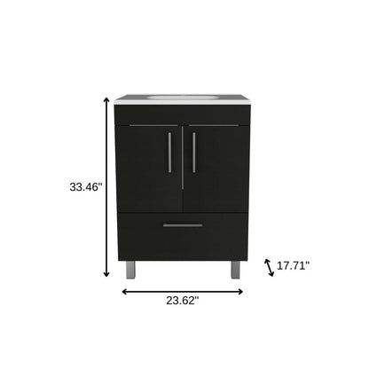 24" Black Wood Freestanding Bathroom Vanity With White Sink HomeRoots