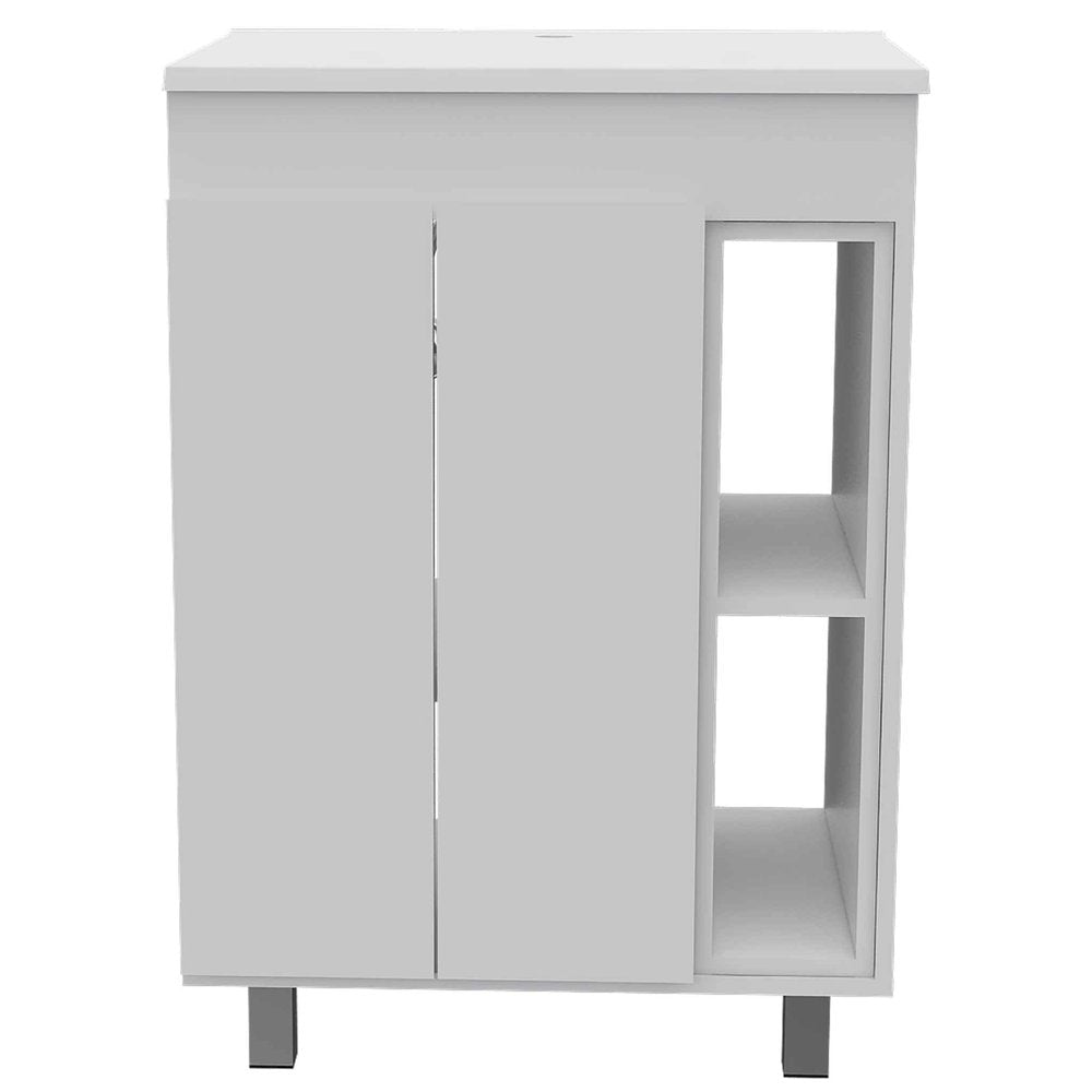24" White Wood Freestanding Double Door Bathroom Vanity With Sink — view 1