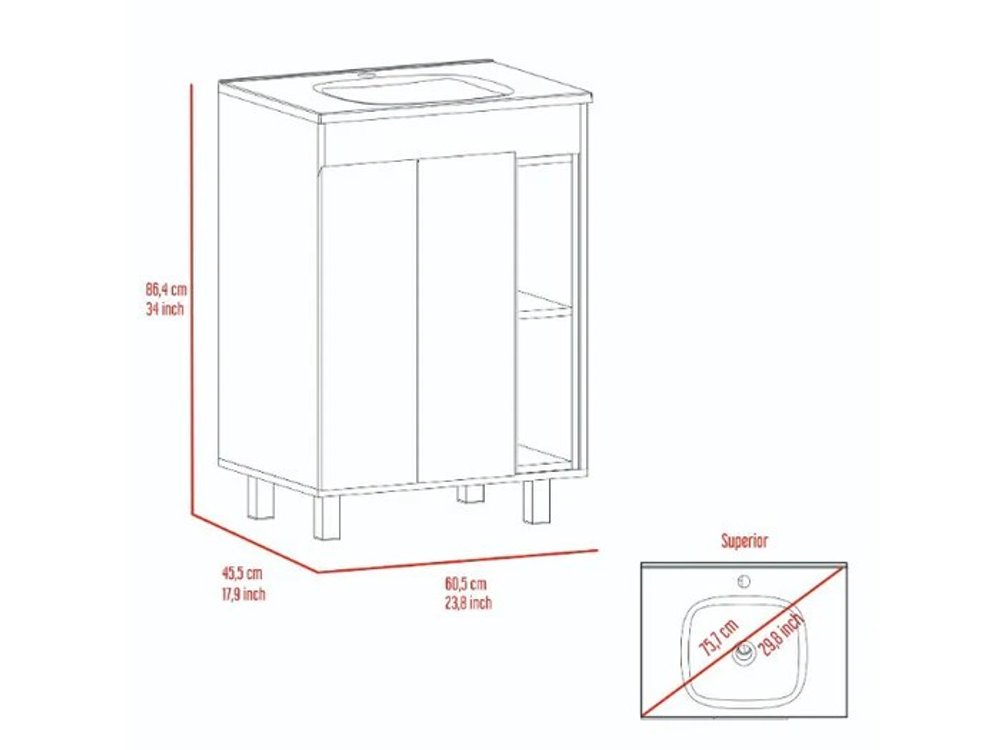 24" White Wood Freestanding Double Door Bathroom Vanity With Sink HomeRoots