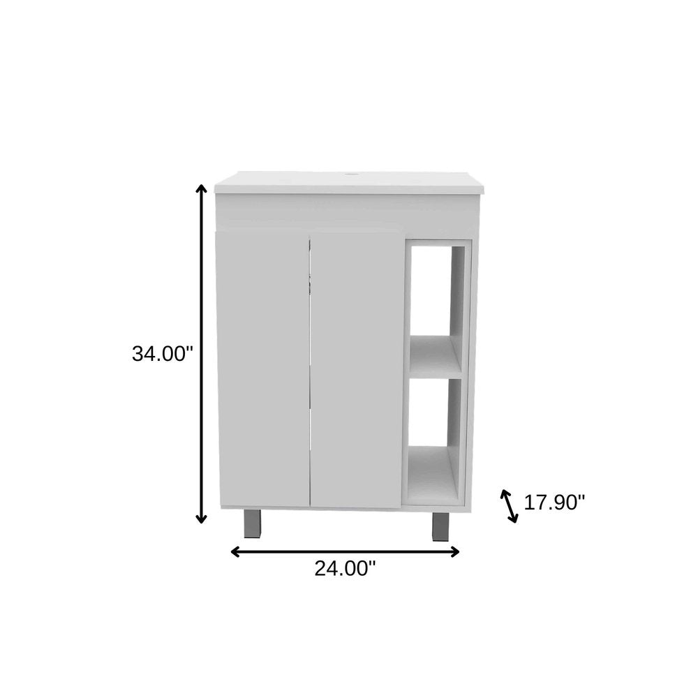 24" White Wood Freestanding Double Door Bathroom Vanity With Sink — view 2
