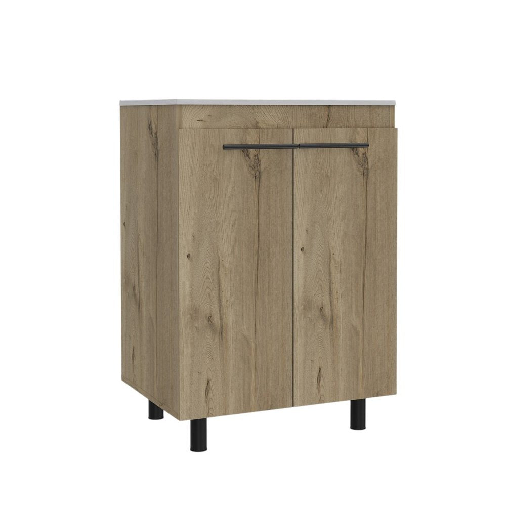 24" Oak Wood Freestanding Double Door Bathroom Vanity With White Sink HomeRoots