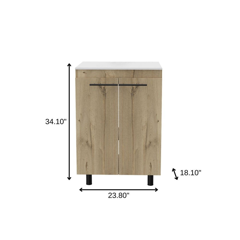 24" Oak Wood Freestanding Double Door Bathroom Vanity With White Sink HomeRoots