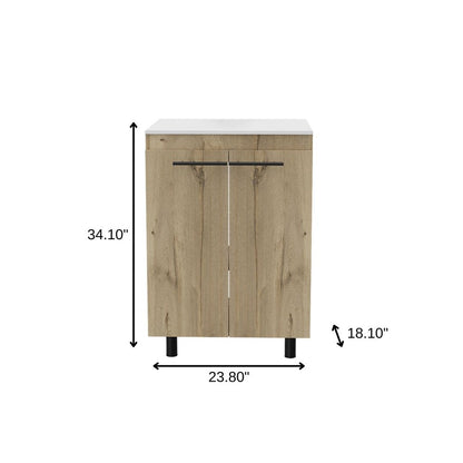 24" Oak Wood Freestanding Double Door Bathroom Vanity With White Sink HomeRoots