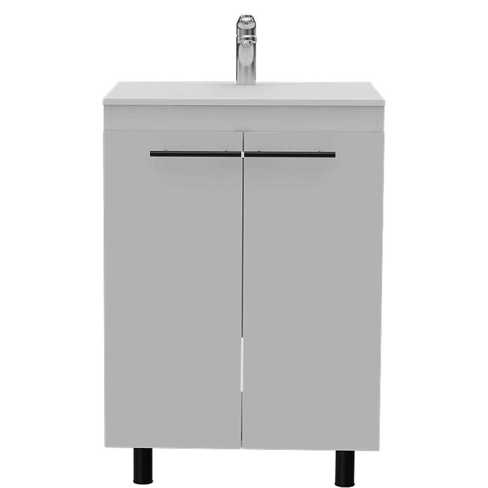 24" White Wood Freestanding Double Door Bathroom Vanity With Sink HomeRoots