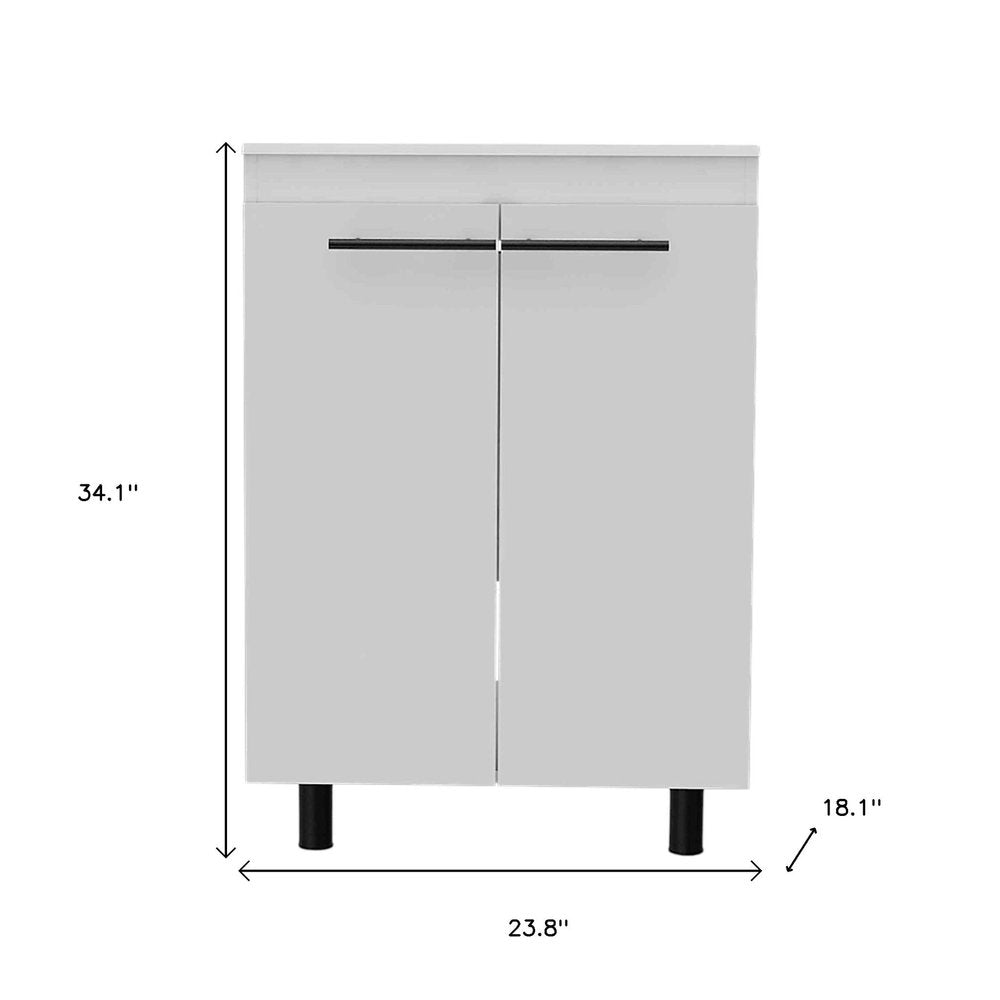 24" White Wood Freestanding Double Door Bathroom Vanity With Sink HomeRoots