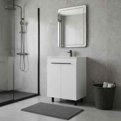 24" White Wood Freestanding Double Door Bathroom Vanity With Sink HomeRoots