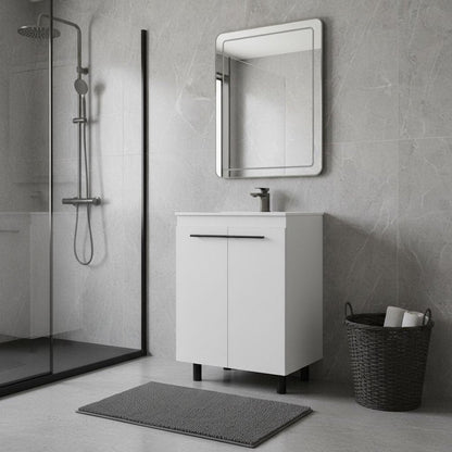 24" White Wood Freestanding Double Door Bathroom Vanity With Sink HomeRoots