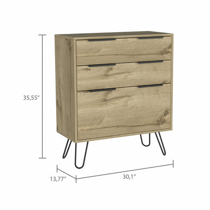 30" Light Oak Manufactured Wood Three Drawer Dresser