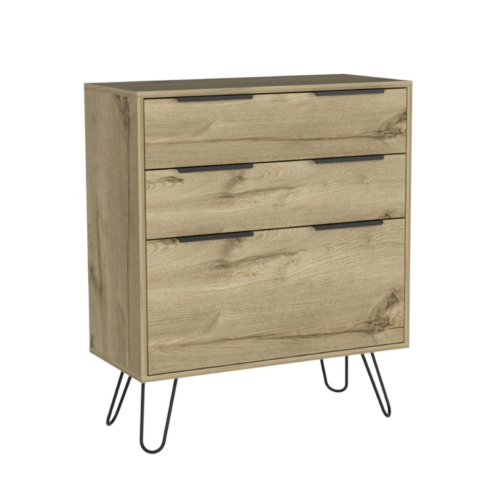 30" Brown And Black Wood Three Drawer Dresser HomeRoots