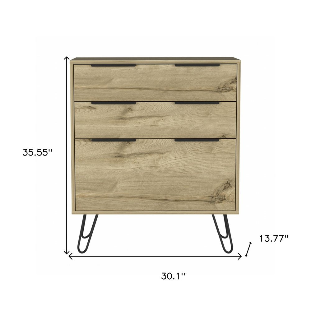 30" Brown And Black Wood Three Drawer Dresser HomeRoots