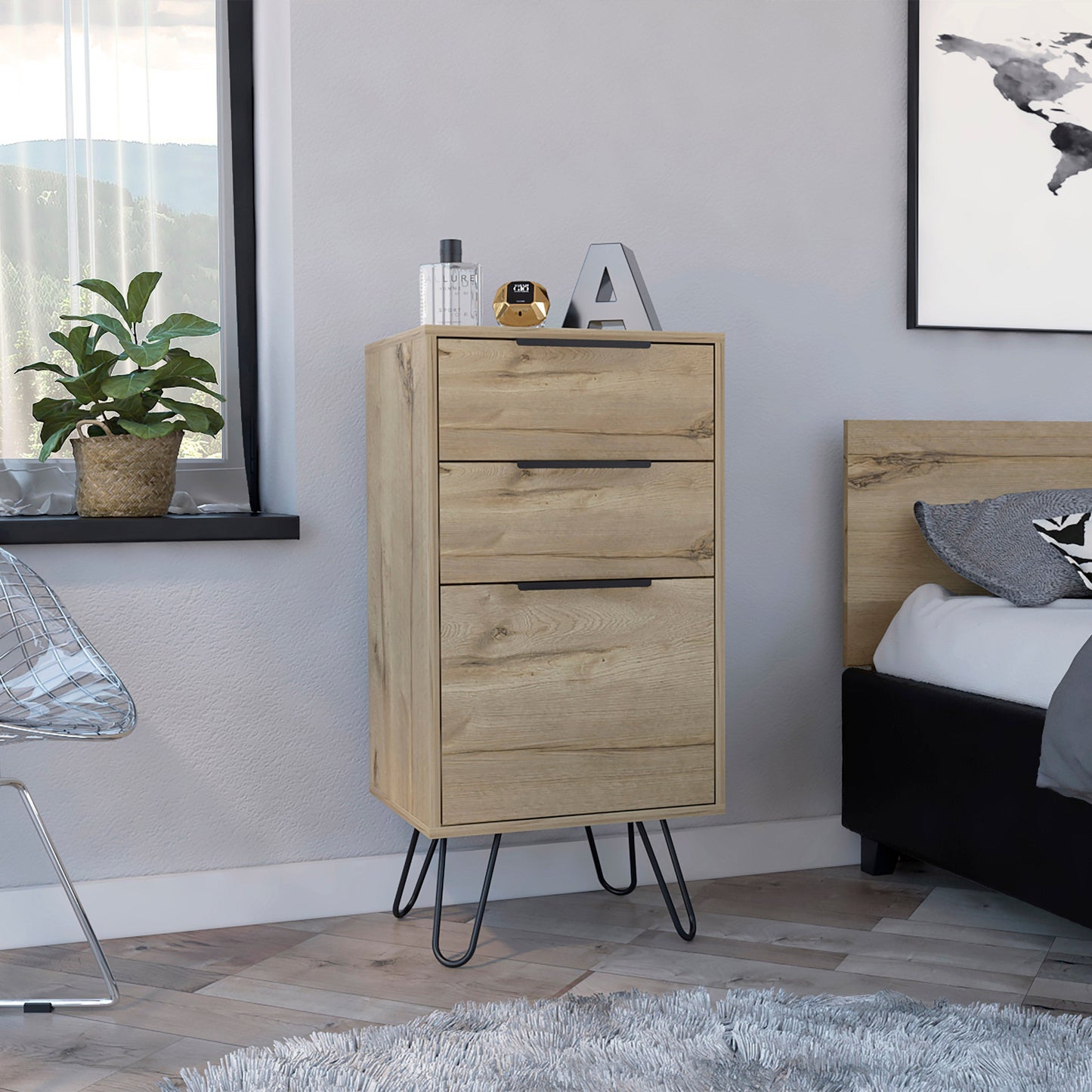 18" Brown And Black Three Drawer Chest