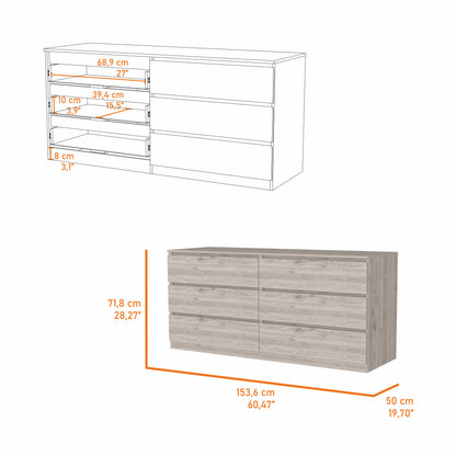 60" Light Grey Manufactured Wood Four Drawer Double Dresser