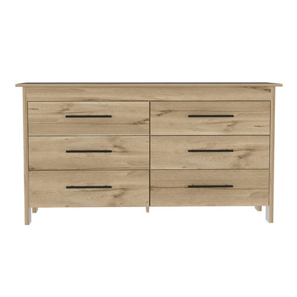 59" Light Oak And White Manufactured Wood Four Drawer Double Dresser