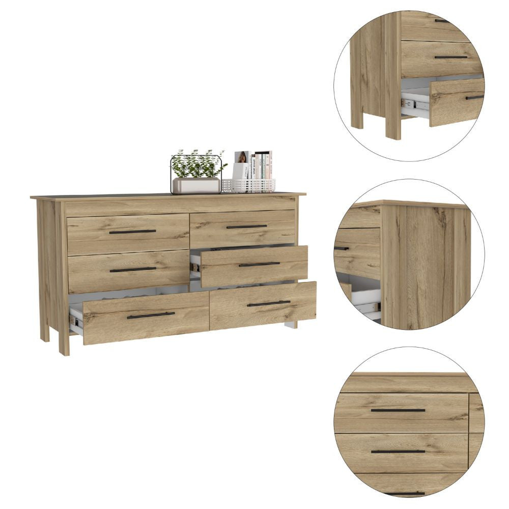 59" Light Oak And White Manufactured Wood Four Drawer Double Dresser