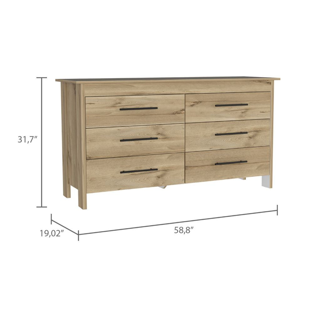 59" Light Oak And White Manufactured Wood Four Drawer Double Dresser