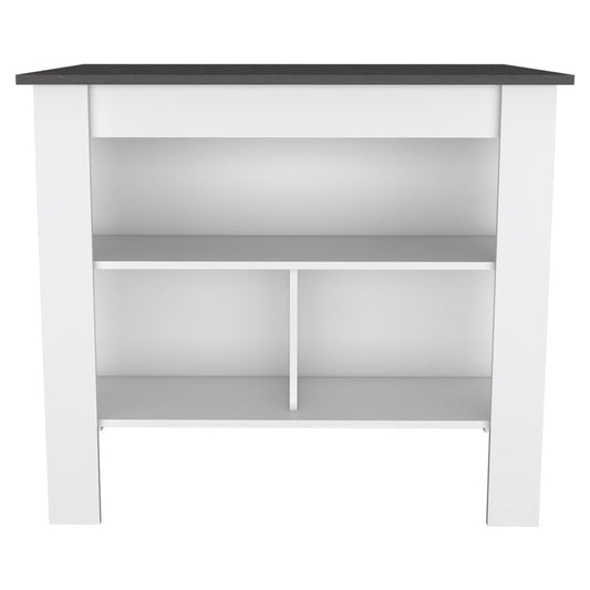 41" Black and White Wood Kitchen Island With Storage