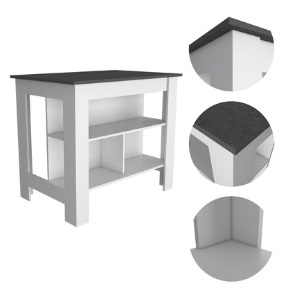 41" Black and White Wood Kitchen Island With Storage HomeRoots