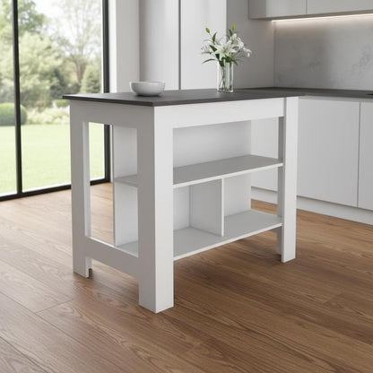 41" Black and White Wood Kitchen Island With Storage HomeRoots