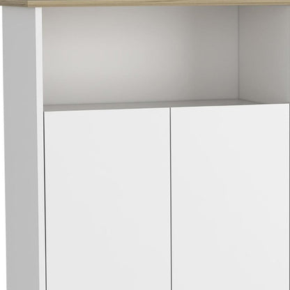 39" Oak and White Wood Rolling Kitchen Island With Storage HomeRoots
