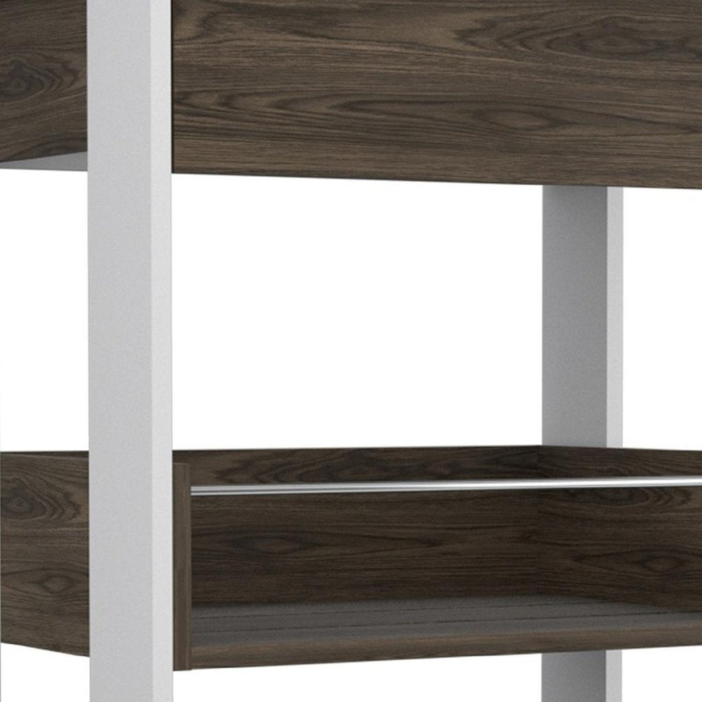23" Dark Brown and White Wood Rolling Kitchen Cart With Storage HomeRoots