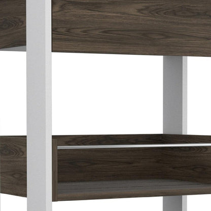 23" Dark Brown and White Wood Rolling Kitchen Cart With Storage HomeRoots