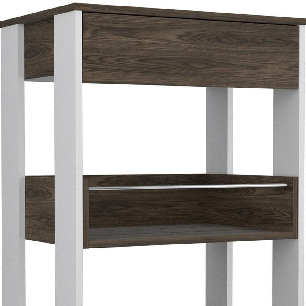 23" Dark Brown and White Wood Rolling Kitchen Cart With Storage — view 5