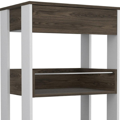 23" Dark Brown and White Wood Rolling Kitchen Cart With Storage HomeRoots