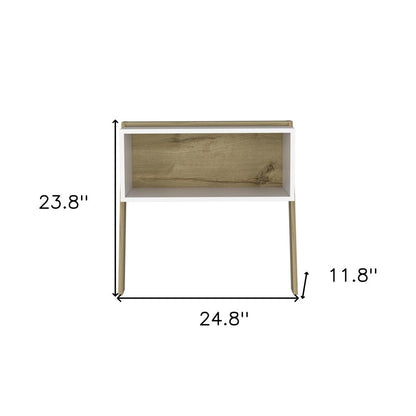 24" White and Oak Faux Wood Nightstand HomeRoots
