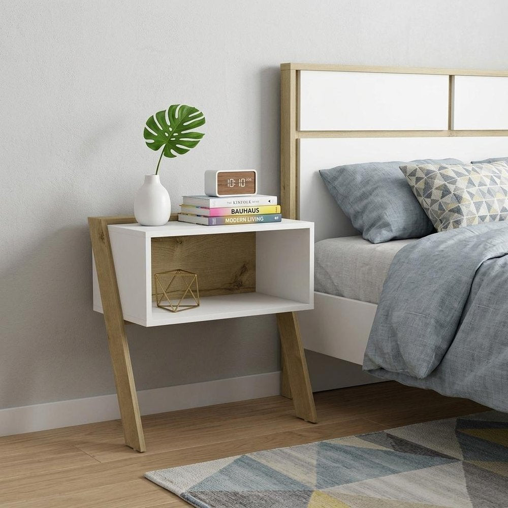 24" White and Oak Faux Wood Nightstand HomeRoots