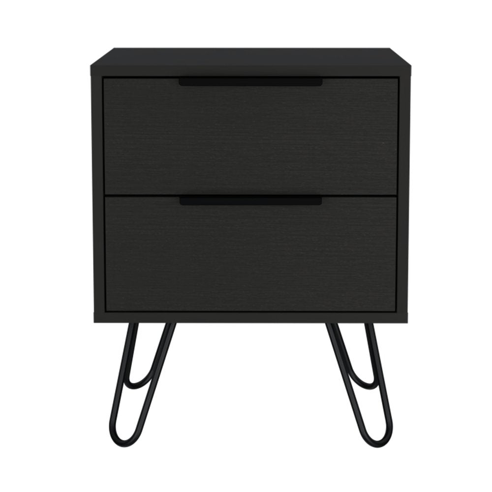 22" Black Wood Two Drawer Nightstand HomeRoots