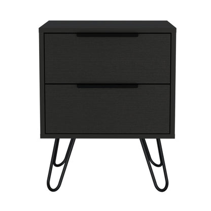 22" Black Wood Two Drawer Nightstand HomeRoots