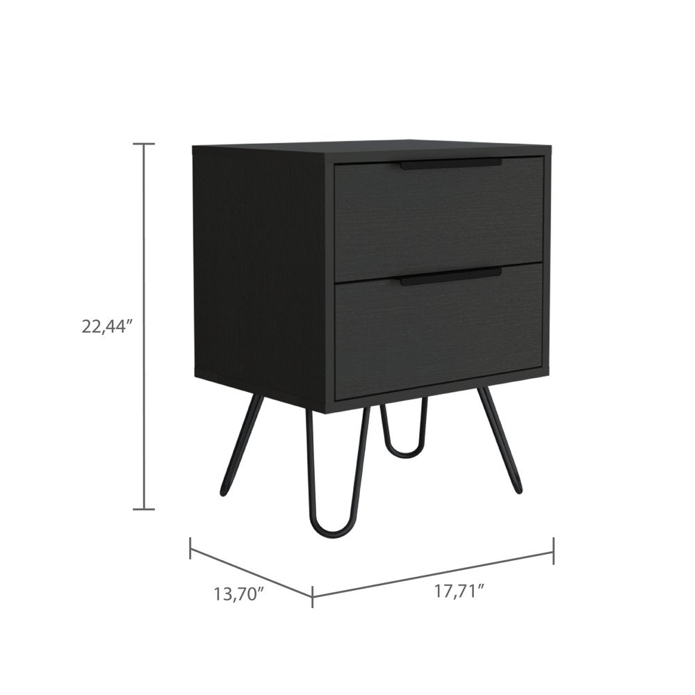 22" Black Wood Two Drawer Nightstand HomeRoots
