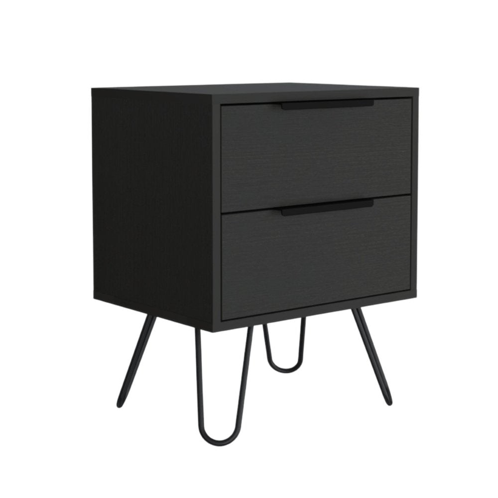 22" Black Wood Two Drawer Nightstand HomeRoots
