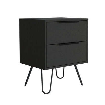 22" Black Wood Two Drawer Nightstand HomeRoots