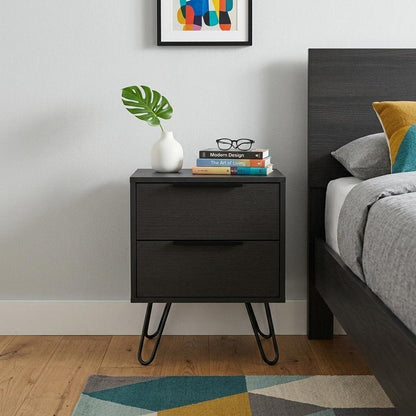 22" Black Wood Two Drawer Nightstand HomeRoots