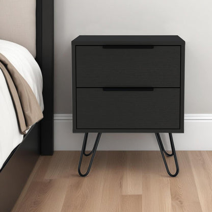 22" Black Wood Two Drawer Nightstand HomeRoots