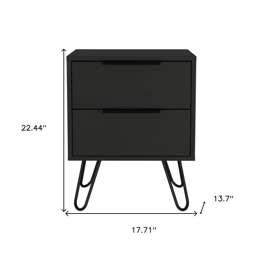 22" Black Wood Two Drawer Nightstand HomeRoots