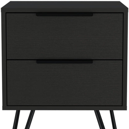 22" Black Wood Two Drawer Nightstand HomeRoots