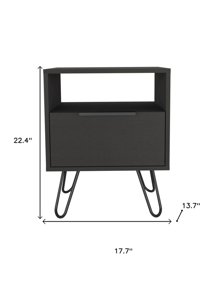 22" Black Wood One Drawer Nightstand HomeRoots