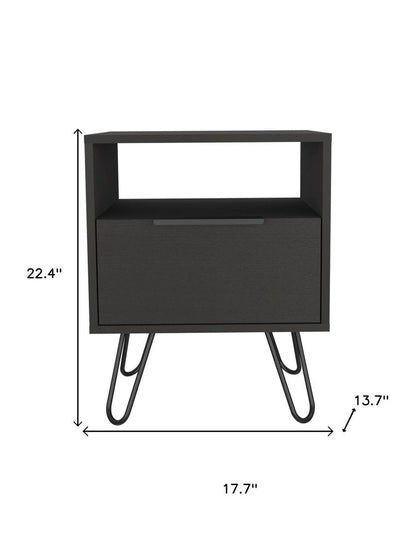 22" Black Wood One Drawer Nightstand HomeRoots
