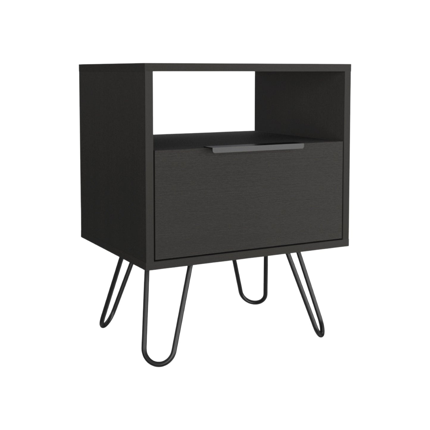 22" Black Faux Wood Nightstand With Storage