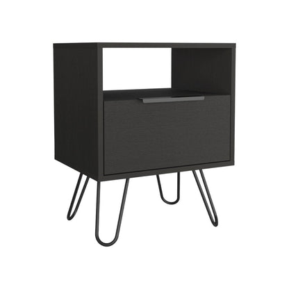 22" Black Wood One Drawer Nightstand HomeRoots