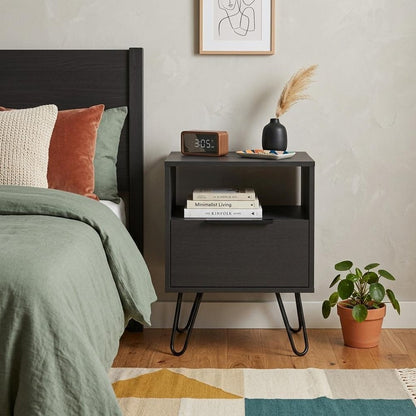 22" Black Wood One Drawer Nightstand HomeRoots