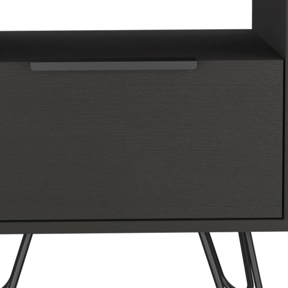 22" Black Wood One Drawer Nightstand HomeRoots