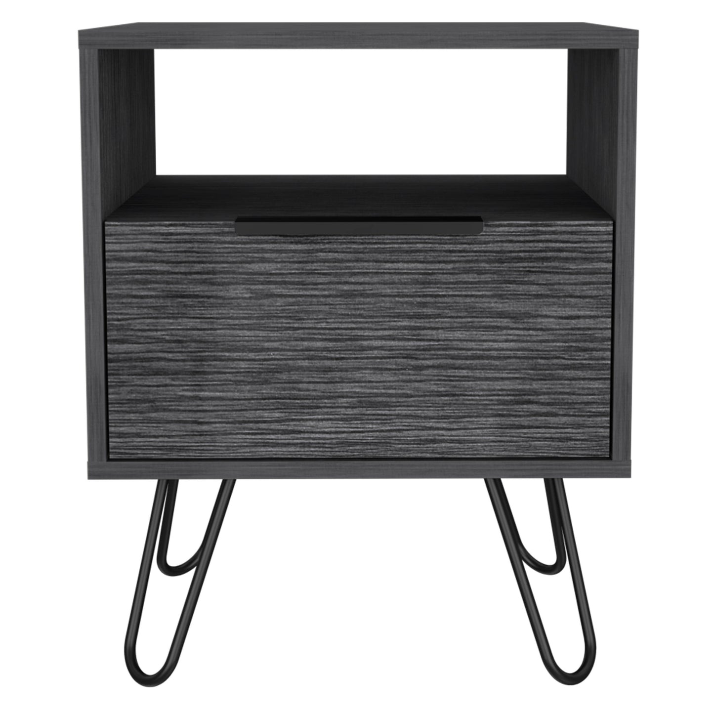 22" Gray Faux Wood Nightstand With Storage